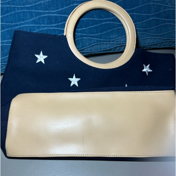 Vintage Amanda Smith Patriotic Navy Csnvas Bag w/Embroidered Stars. Etc - Picture 3 of 4